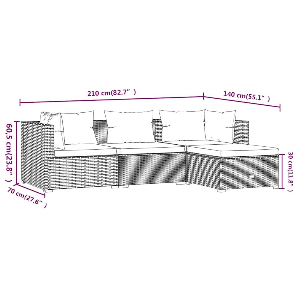 Garden Lounge Set Black PE Rattan Medium Modular