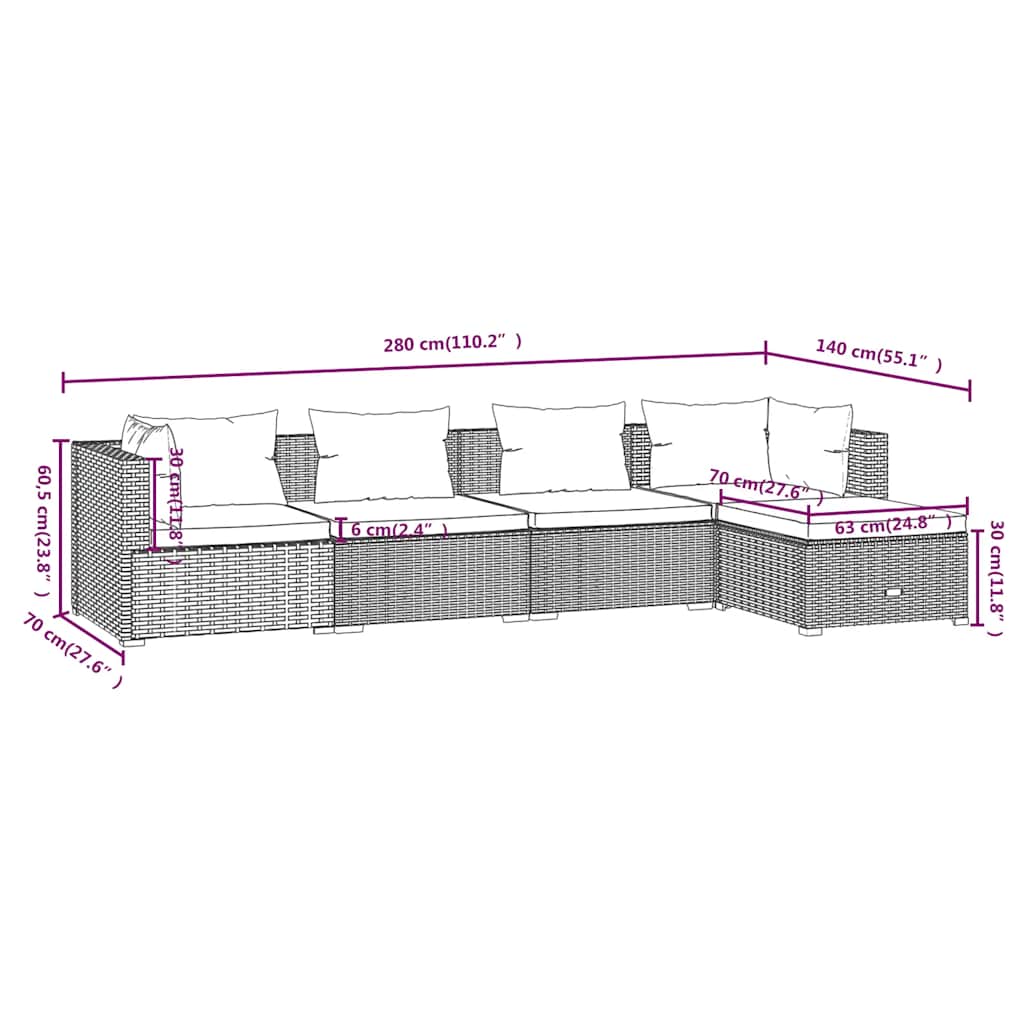 Garden Lounge Set Black PE Rattan Large Modular