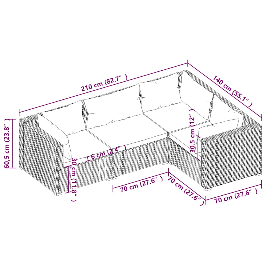Garden Lounge Set Black, Water Blue