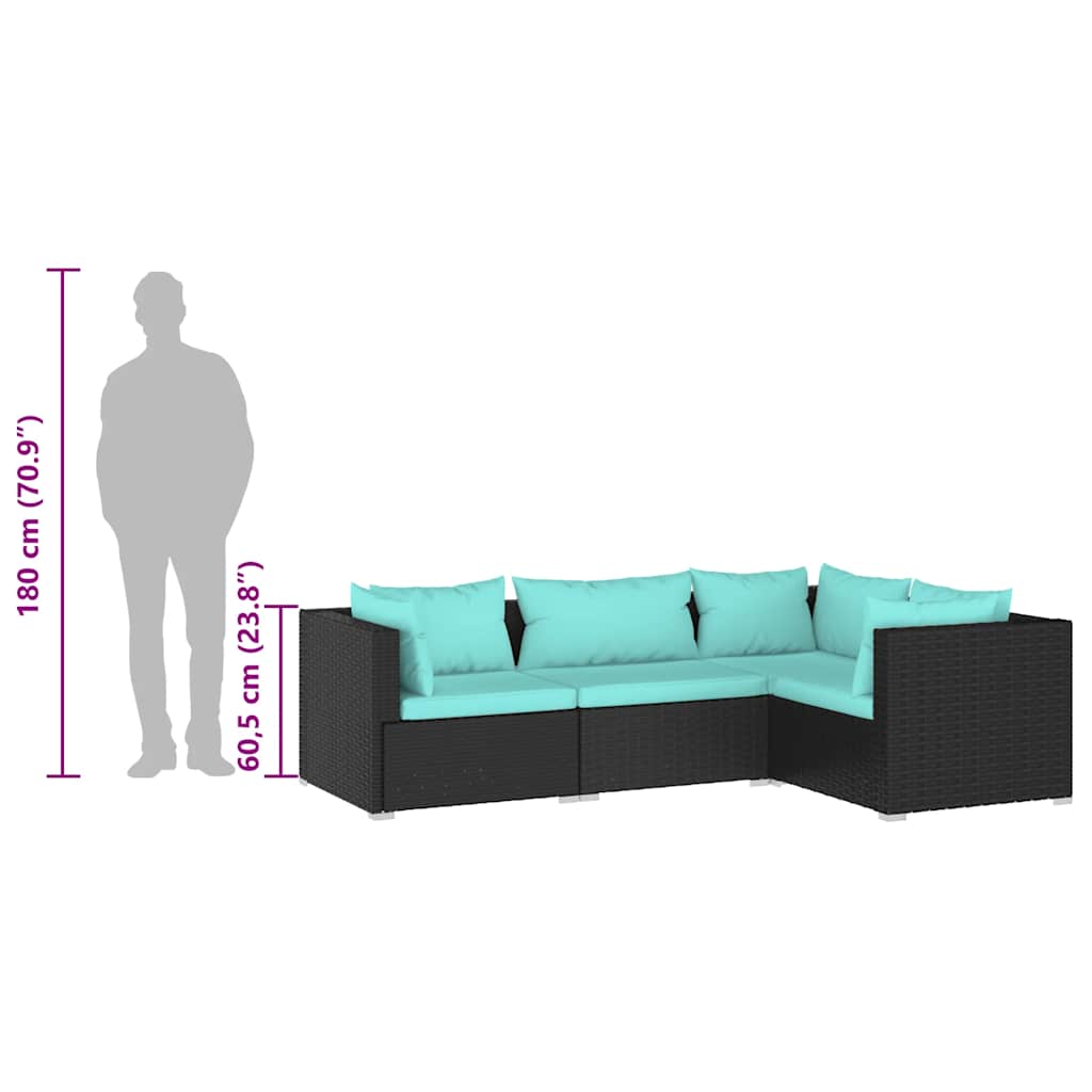 Garden Lounge Set Black, Water Blue