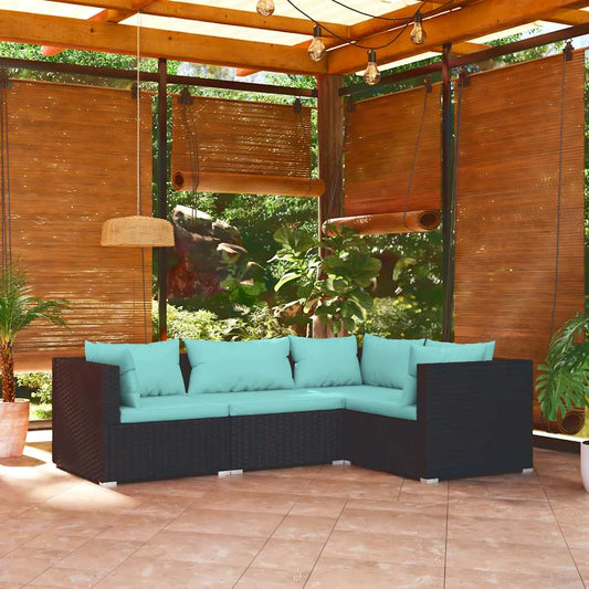 Garden Lounge Set Black, Water Blue