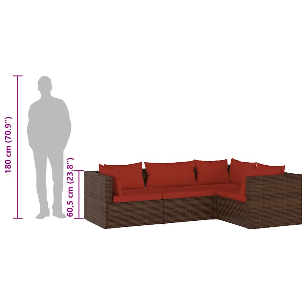 Garden Lounge Set Brown with Cinnamon Red Cushions