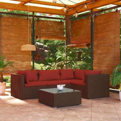 Garden Lounge Set Brown with Cinnamon Red Cushions