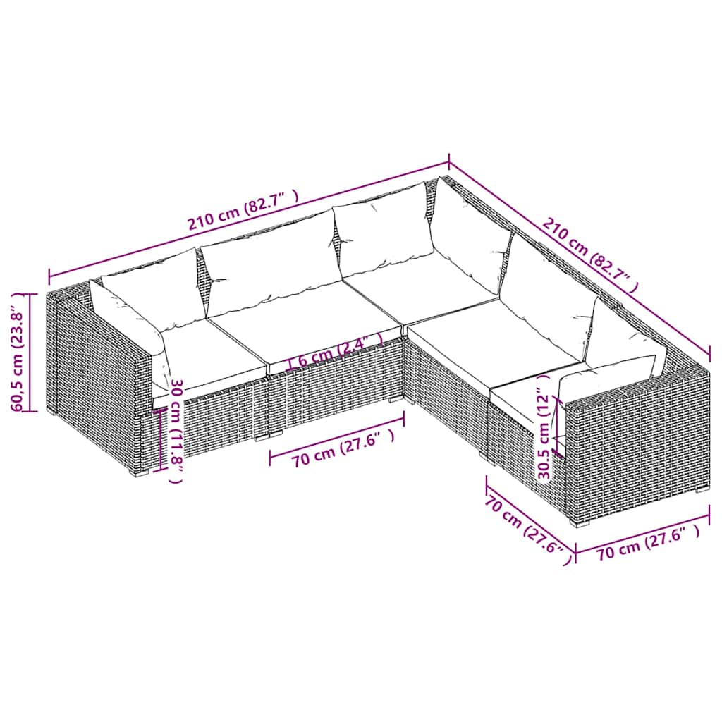 Garden Lounge Set Black PE rattan 5 Piece Set Modular