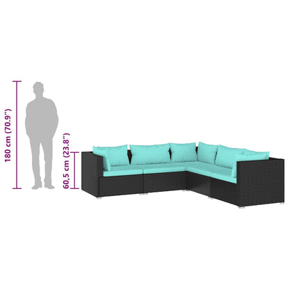 Garden Lounge Set Black PE rattan 5 Piece Set Modular