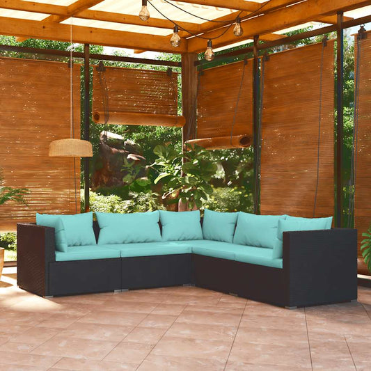 Garden Lounge Set Black PE rattan 5 Piece Set Modular