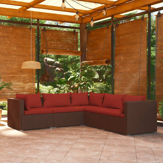 Garden Lounge Set Brown PE rattan, powder-coated steel, plastic
