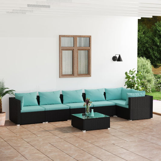 Garden Lounge Set Black, Water blue