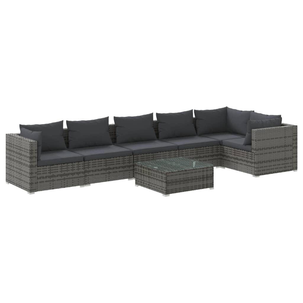 Garden Lounge Set Grey PE rattan 7 Piece Set Modular