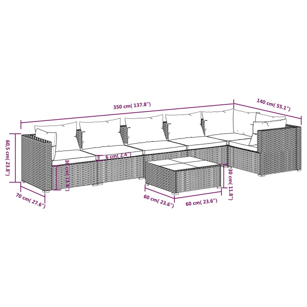 Garden Lounge Set Grey PE rattan 7 Piece Set Modular