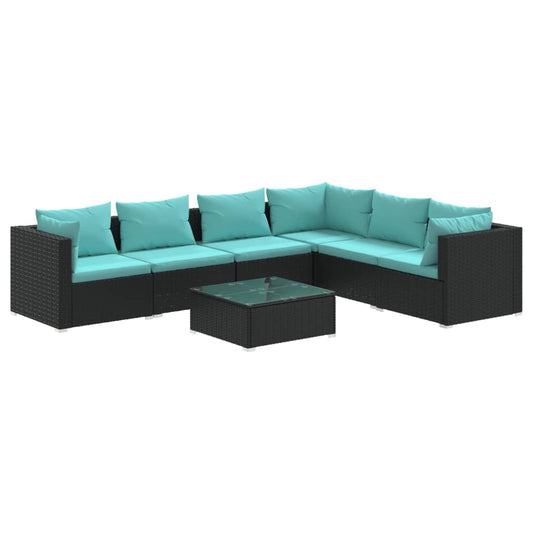 Garden Lounge Set Black and Water blue