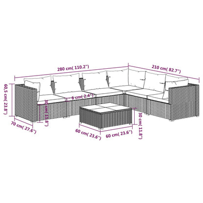 Garden Lounge Set Brown PE rattan, powder-coated steel, glass