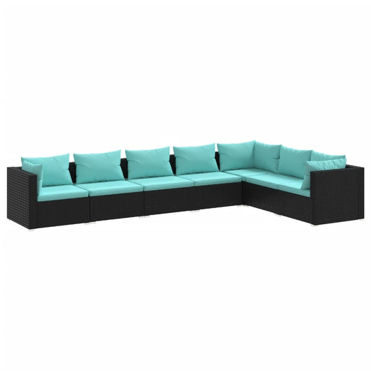 Garden Lounge Set Black PE rattan, powder-coated steel, plastic