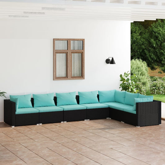 Garden Lounge Set Black PE rattan, powder-coated steel, plastic
