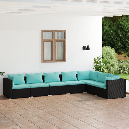 Garden Lounge Set Black PE rattan, powder-coated steel, plastic