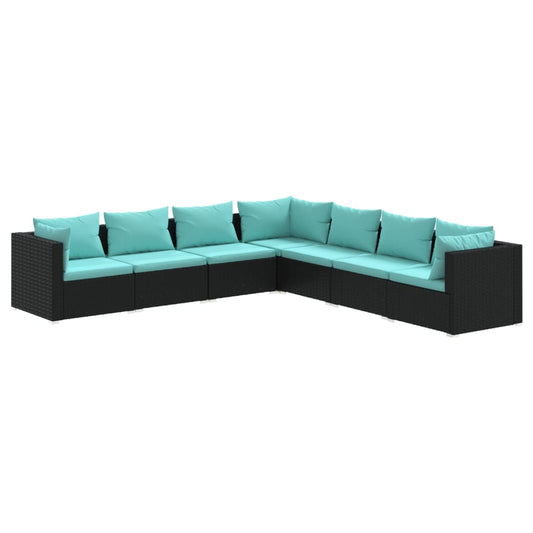 Garden Lounge Set Black PE rattan 7-seater Modular