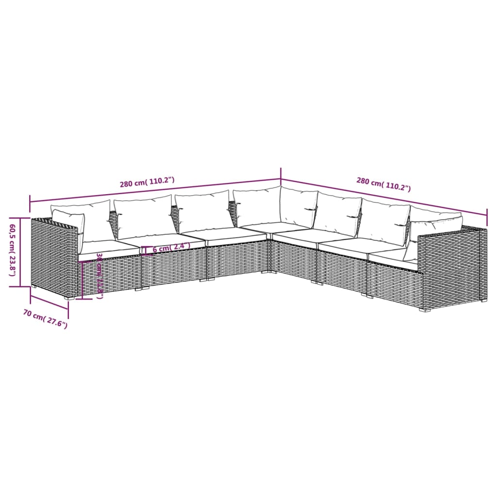 Garden Lounge Set Black PE rattan 7-seater Modular