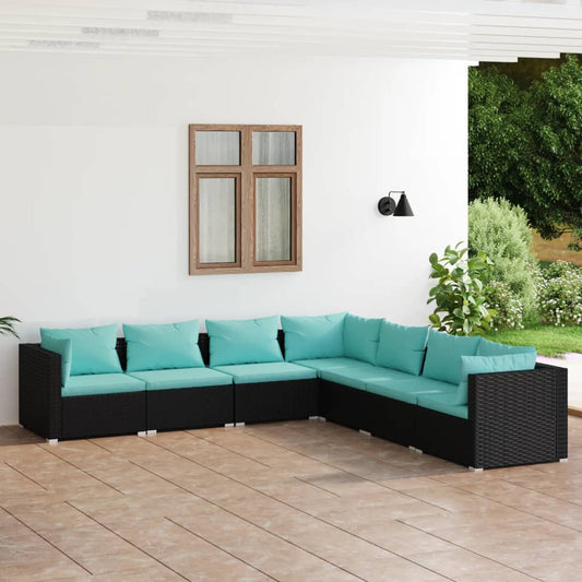 Garden Lounge Set Black PE rattan 7-seater Modular