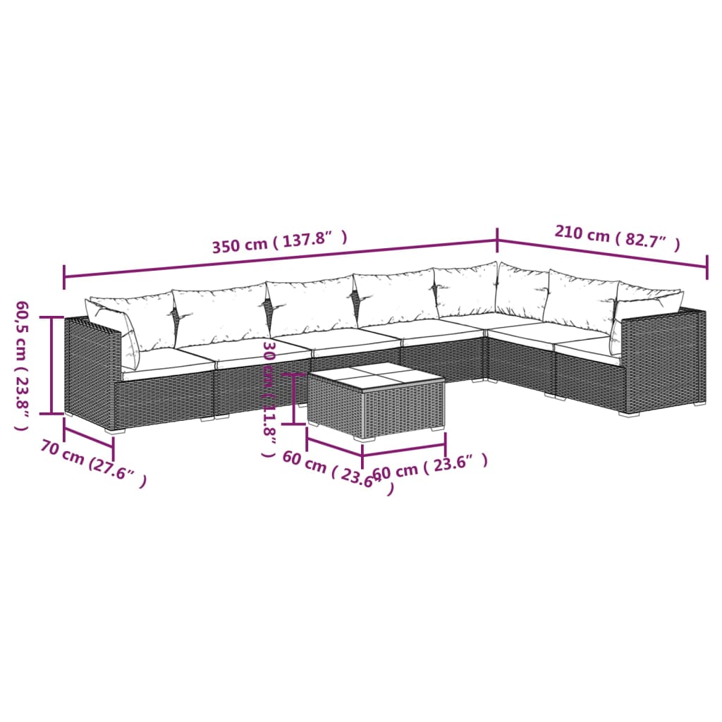 Garden Lounge Set Brown PE Rattan Large Modular