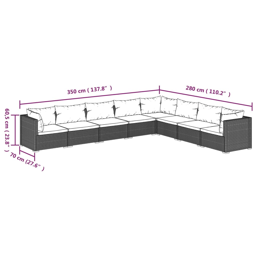 Garden Lounge Set Black PE rattan Large Modular