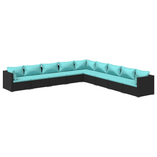 Garden Lounge Set Black, Water blue
