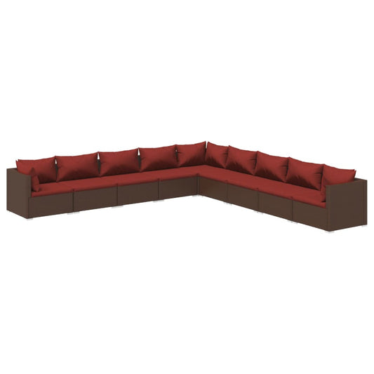 Garden Lounge Set Brown PE rattan, powder-coated steel, plastic