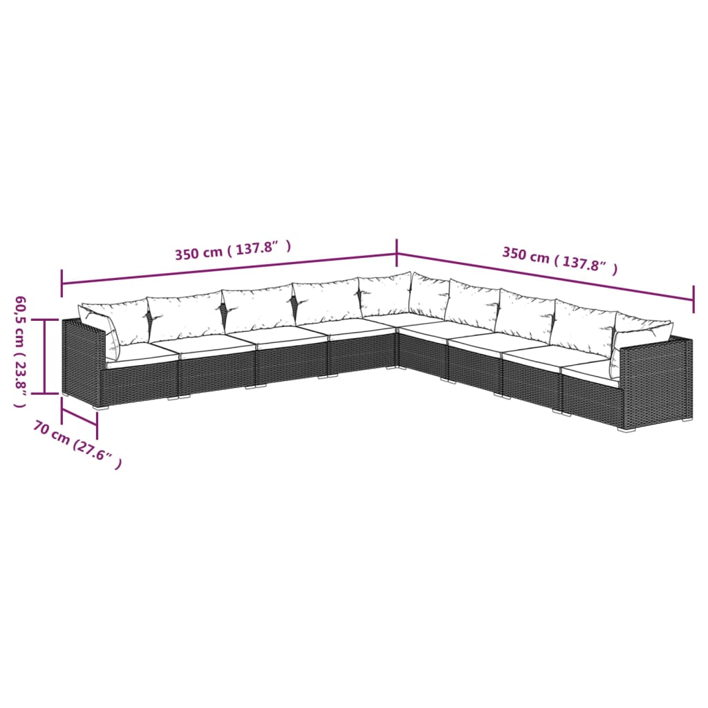 Garden Lounge Set Brown PE rattan, powder-coated steel, plastic