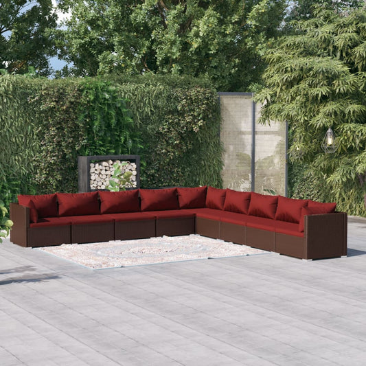 Garden Lounge Set Brown PE rattan, powder-coated steel, plastic
