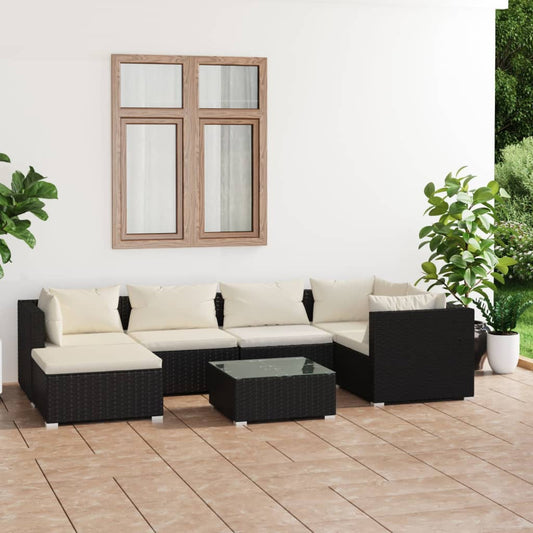 Garden Lounge Set Black PE rattan Large Modular