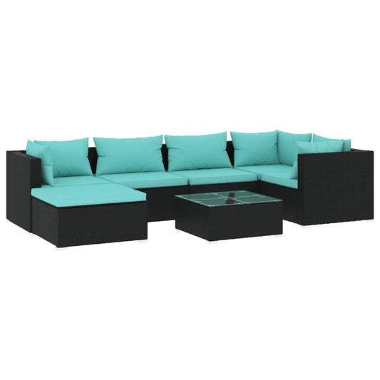 Garden Lounge Set Black PE Rattan Large Modular