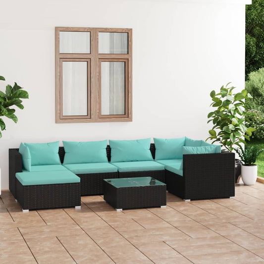 Garden Lounge Set Black PE Rattan Large Modular