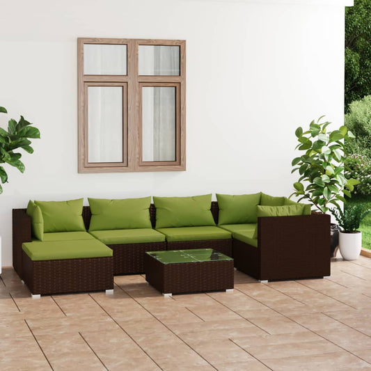 Outdoor Lounge Set Brown PE rattan, powder-coated steel Large