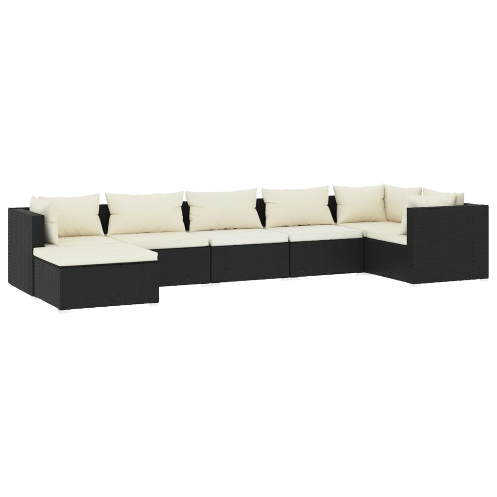 Garden Lounge Set Black, Cream PE rattan, powder-coated steel, fabric