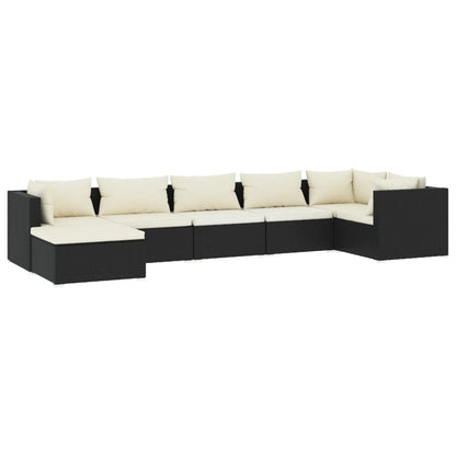Garden Lounge Set Black, Cream PE rattan, powder-coated steel, fabric