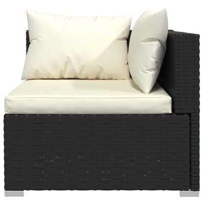 Garden Lounge Set Black, Cream PE rattan, powder-coated steel, fabric