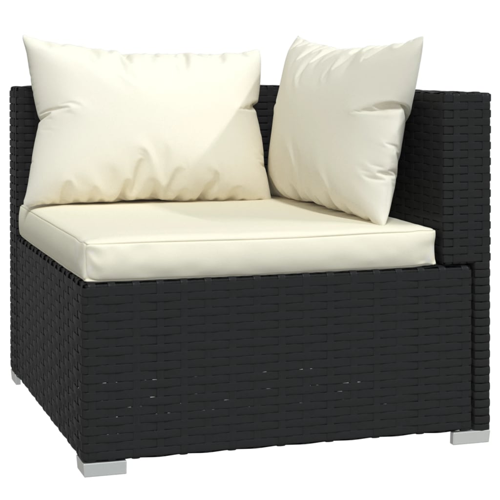 Garden Lounge Set Black, Cream PE rattan, powder-coated steel, fabric