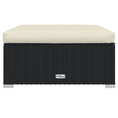 Garden Lounge Set Black, Cream PE rattan, powder-coated steel, fabric