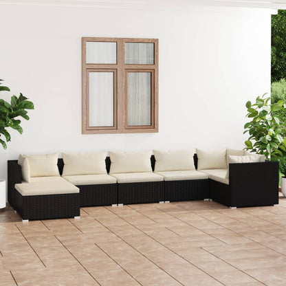 Garden Lounge Set Black, Cream PE rattan, powder-coated steel, fabric