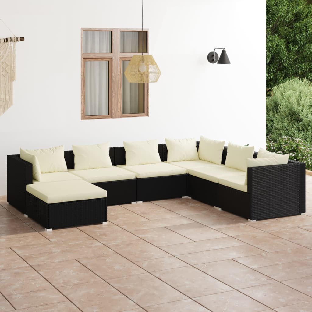 Patio Lounge Set Black PE rattan 7 Piece Modular