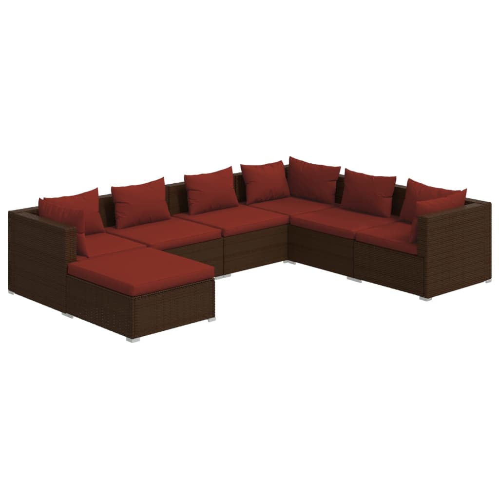 Garden Lounge Set Brown PE rattan, powder-coated steel, plastic