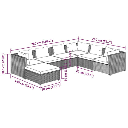 Garden Lounge Set Brown PE rattan, powder-coated steel, plastic