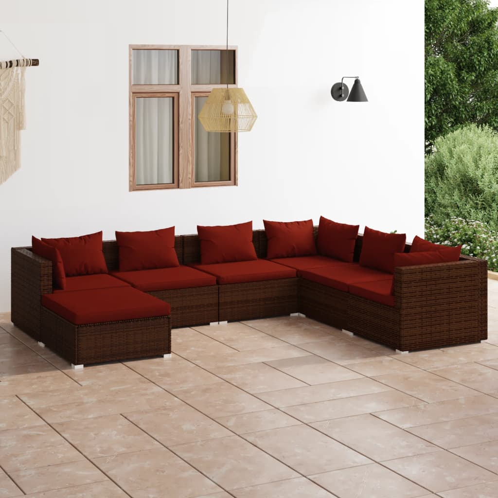 Garden Lounge Set Brown PE rattan, powder-coated steel, plastic