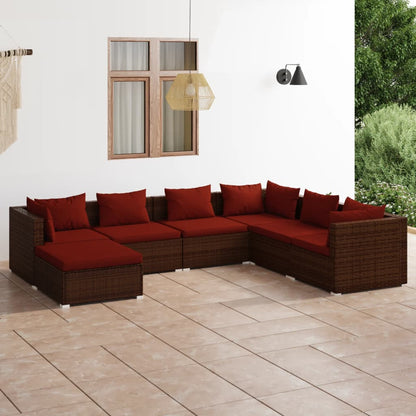 Garden Lounge Set Brown PE rattan, powder-coated steel, plastic