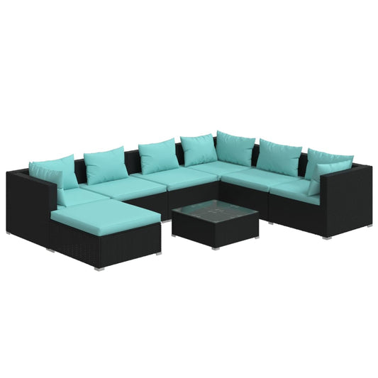 Garden Lounge Set Black, Water blue