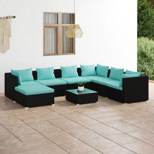 Garden Lounge Set Black, Water blue
