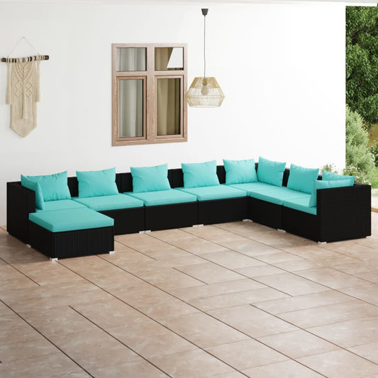 Garden Lounge Set Black, Water Blue