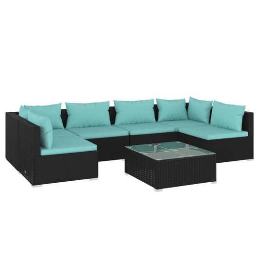 Garden Lounge Set Black, Water Blue