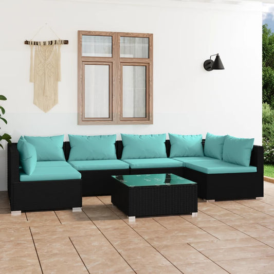 Garden Lounge Set Black, Water Blue