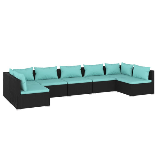 Garden Lounge Set Black, Water blue