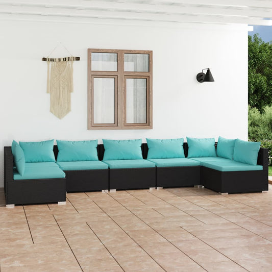 Garden Lounge Set Black, Water blue